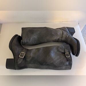 Frye Women’s Charcoal Gray Leather Slouch Boots 3 inch Block Heel Size 9.5